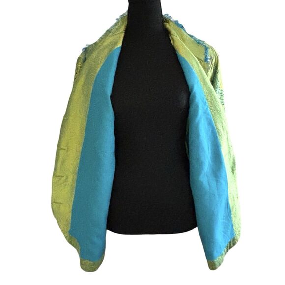 Anage Jacket Button Up 100% Silk Green Embroidered Beaded Flower Art - Picture 7 of 9